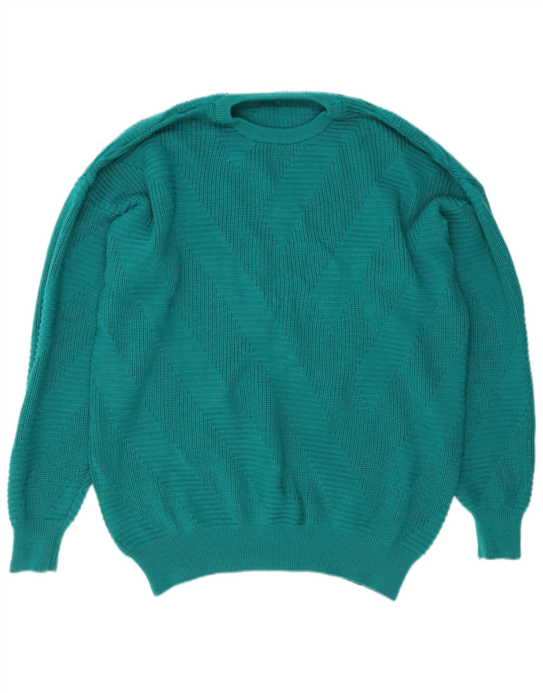 Vintage sweater med rund hals til mænd, medium turkis