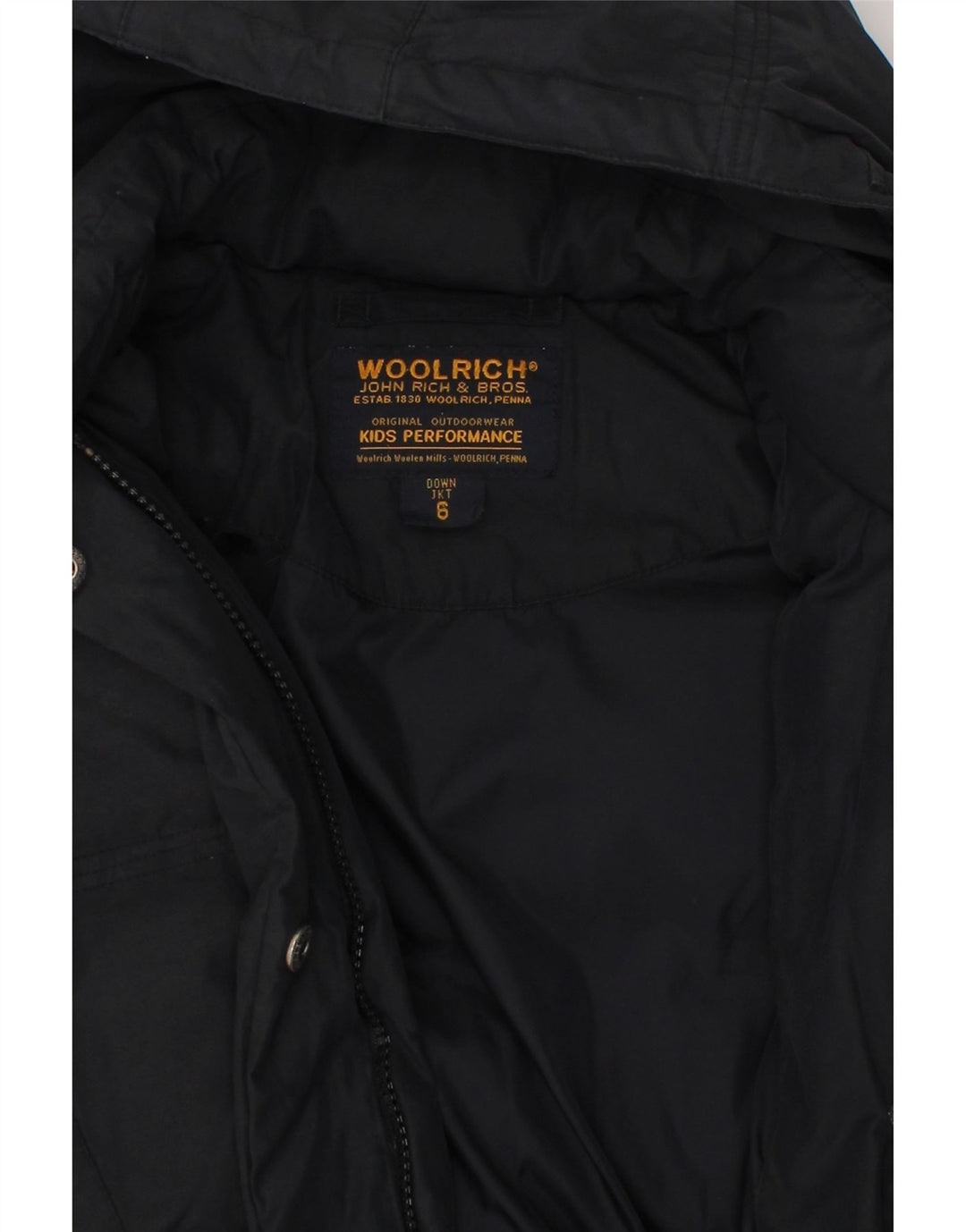 WOOLRICH Girls Hooded Padded Coat 5-6 Years Black Vintage Woolrich and Second-Hand Woolrich from Messina Hembry 