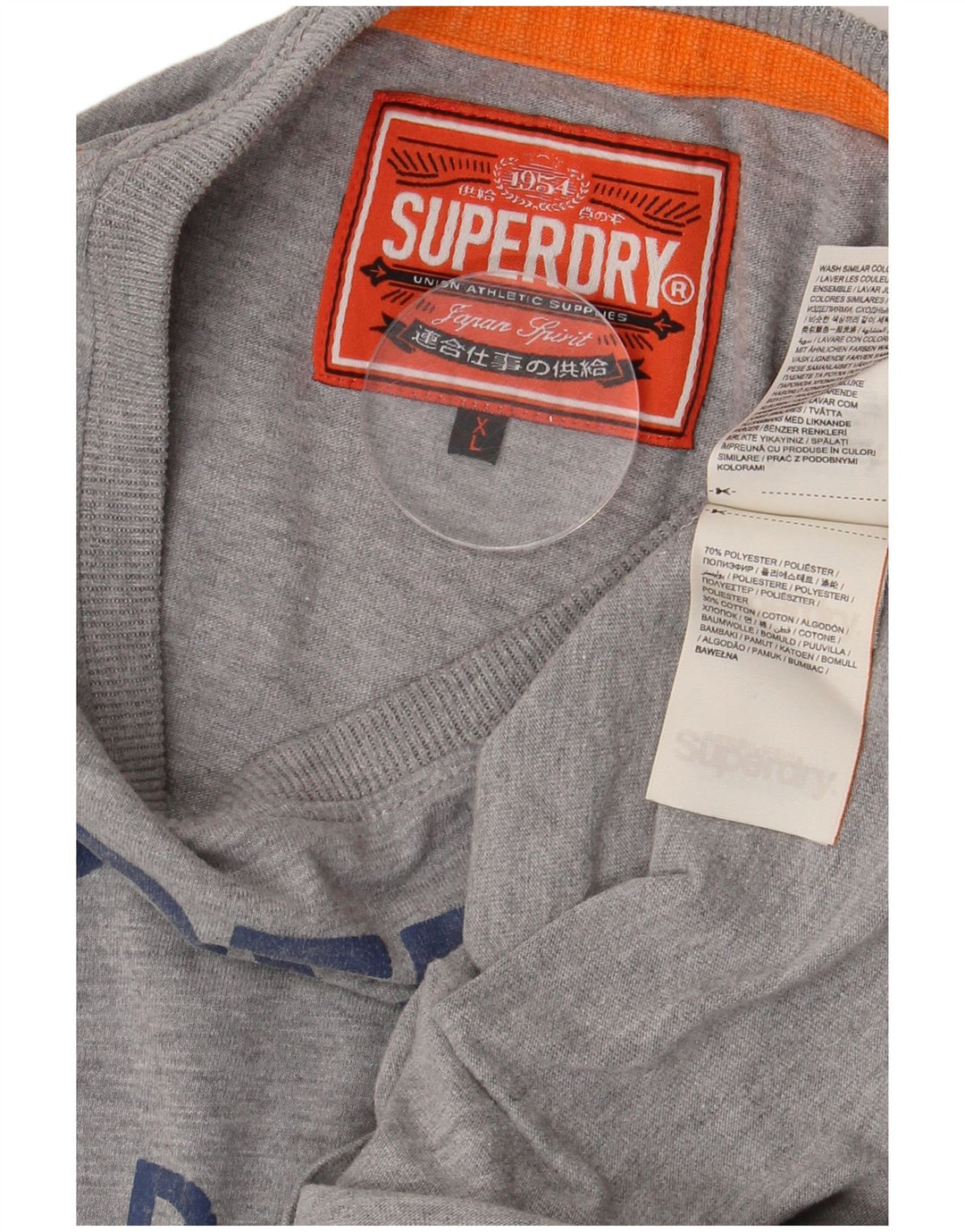 SUPERDRY Herre grafisk T-shirt Top XL Grå Flecked Bomuld