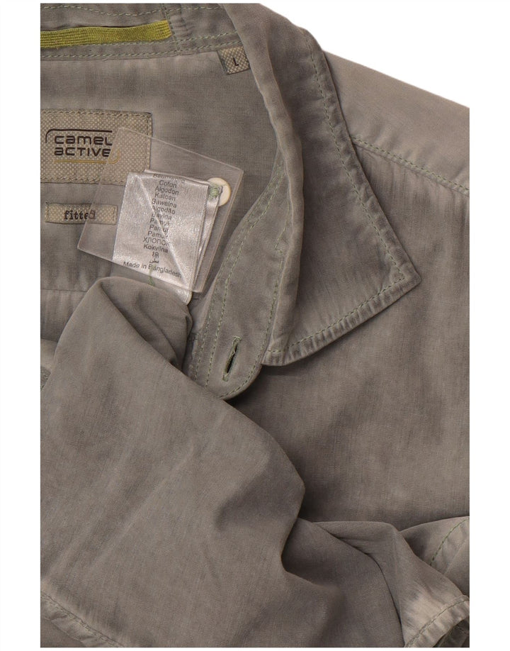 CAMEL ACTIVE Mens Fitted Short Sleeve Shirt Large Grey Cotton