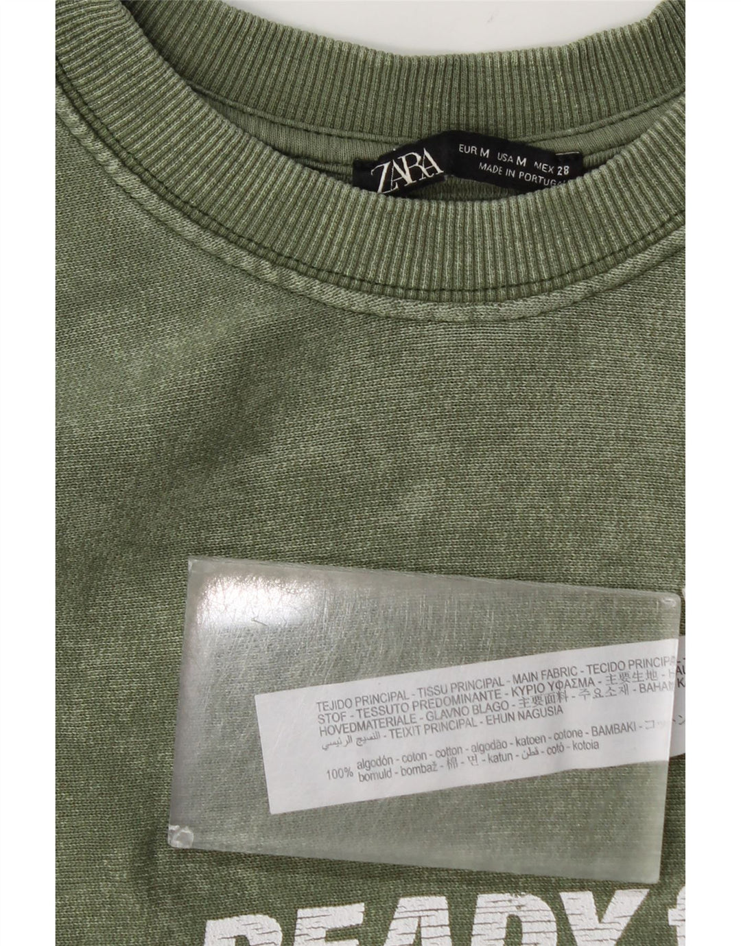 Zara Graphic Sweatshirt Jumper UK 14 Medium Green Bomuld
