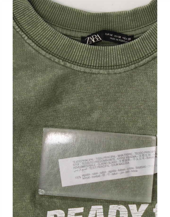 Zara Graphic Sweatshirt Jumper UK 14 Medium Green Bomuld