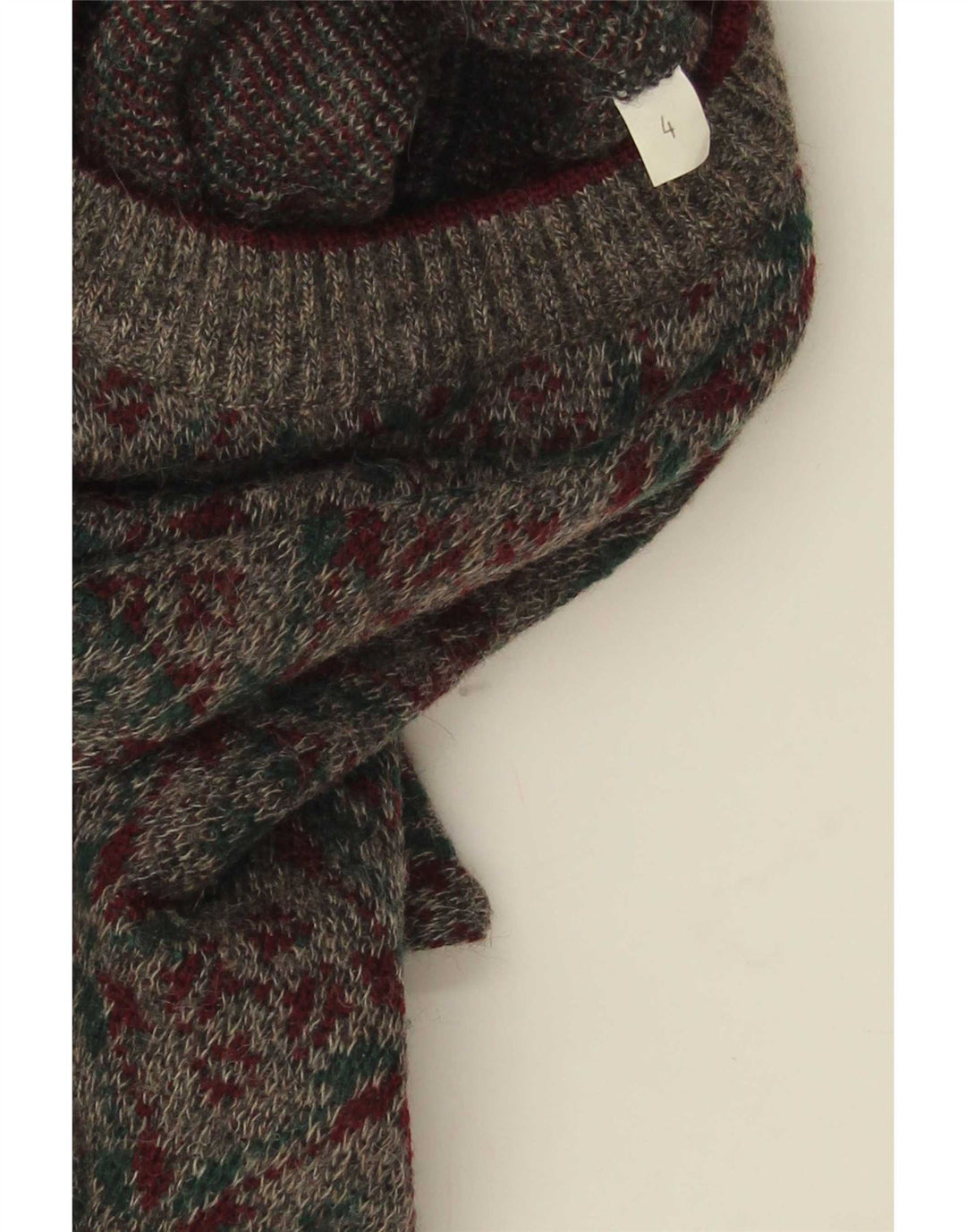 Vintage herre sweater med rund hals, mellemgrå geometrisk uld