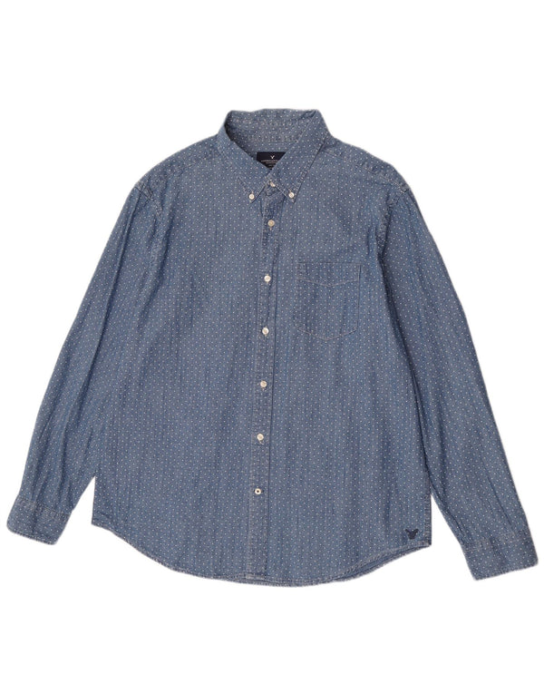 American Eagle Herre Classic Fit Denim Shirt XL Blå plettet bomuld