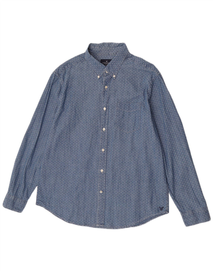 American Eagle Herre Classic Fit Denim Shirt XL Blå plettet bomuld