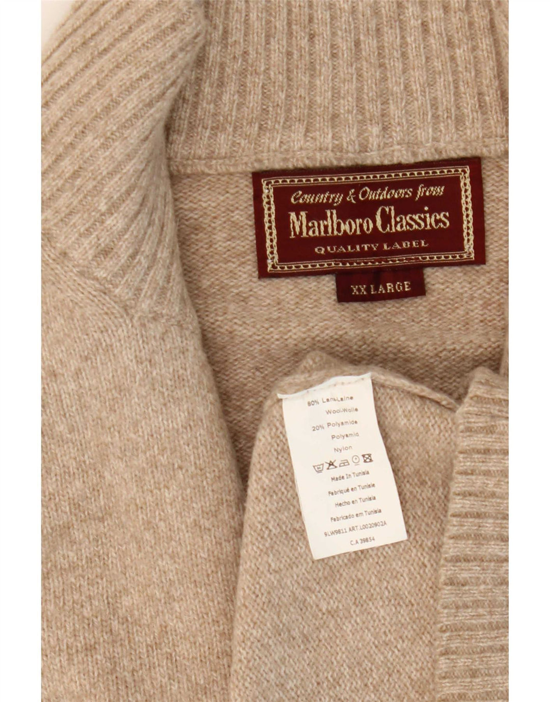 Marlboro Classics Herre Zip Neck Jumper Sweater 2XL Beige Uld