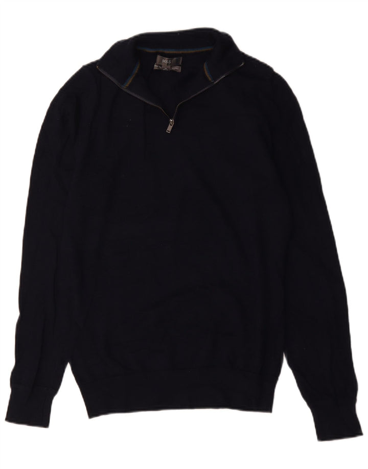 Marks & Spencer Herre sweater med lynlåshals lille marineblå merinould