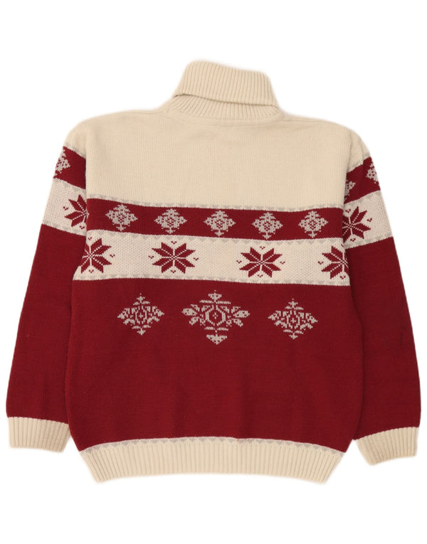 Vintage Herre Loose Fit Roll Neck Jumper Sweater Small White Fair Isle