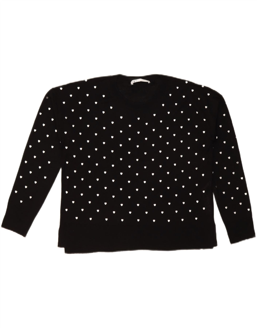 Zara kvinders abstrakt mønster rund hals sweater UK 10 lille sort
