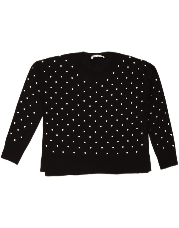 Zara kvinders abstrakt mønster rund hals sweater UK 10 lille sort