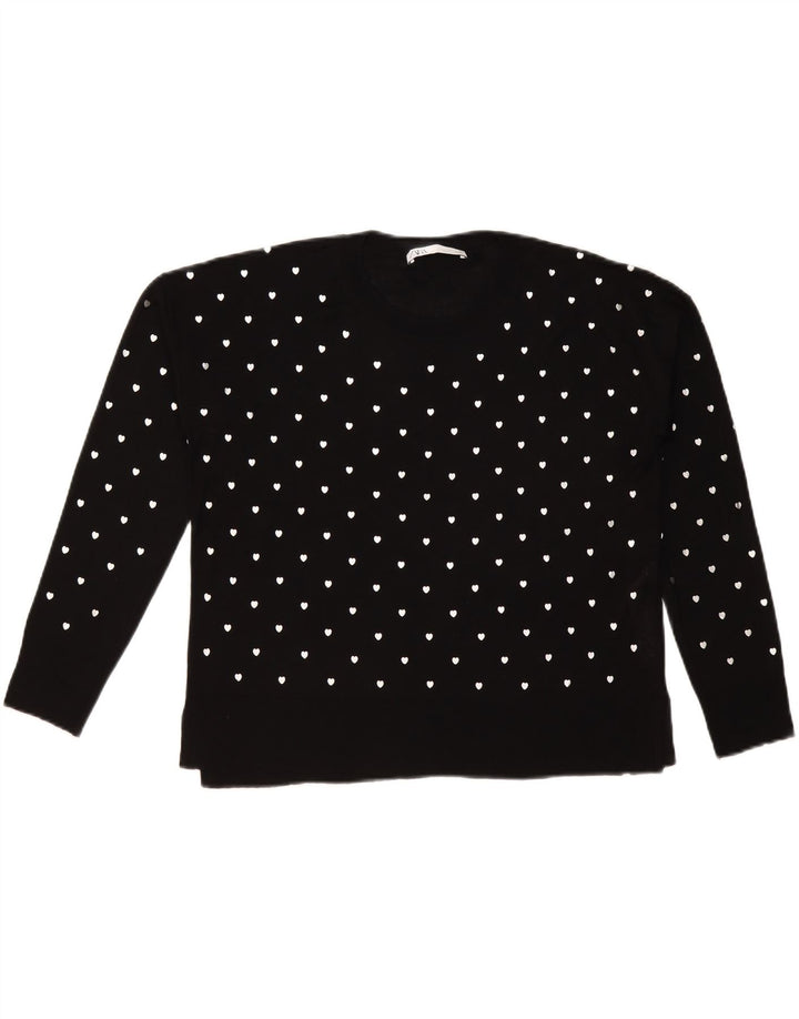 Zara kvinders abstrakt mønster rund hals sweater UK 10 lille sort