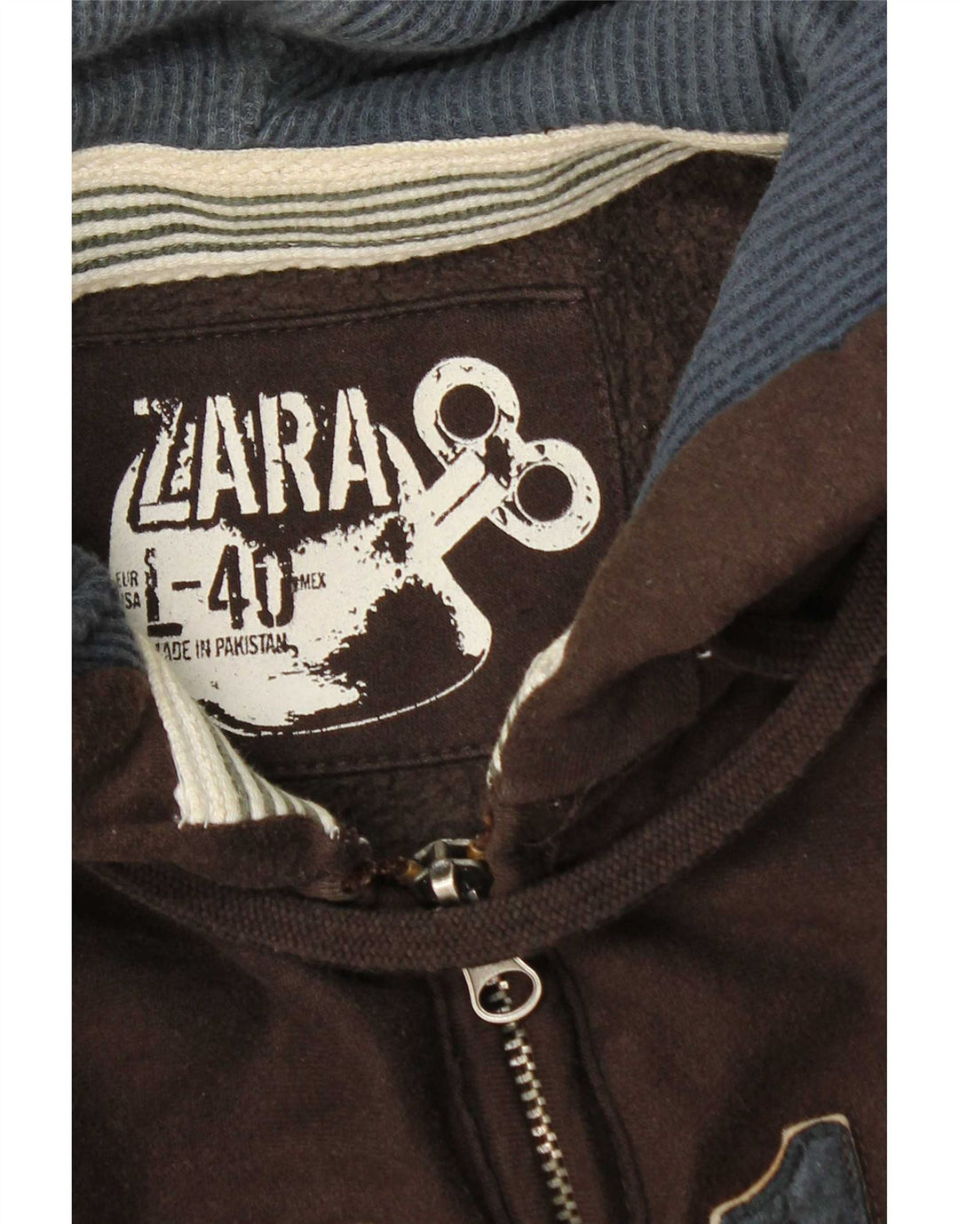 Zara Herre grafisk hættetrøje med lynlås EU 40 Medium Brun