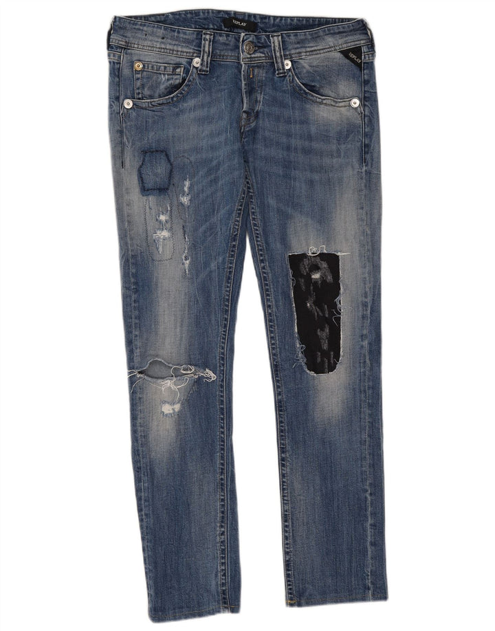 REPLAY Womens Distressed Slim Jeans W32 L29 Blue