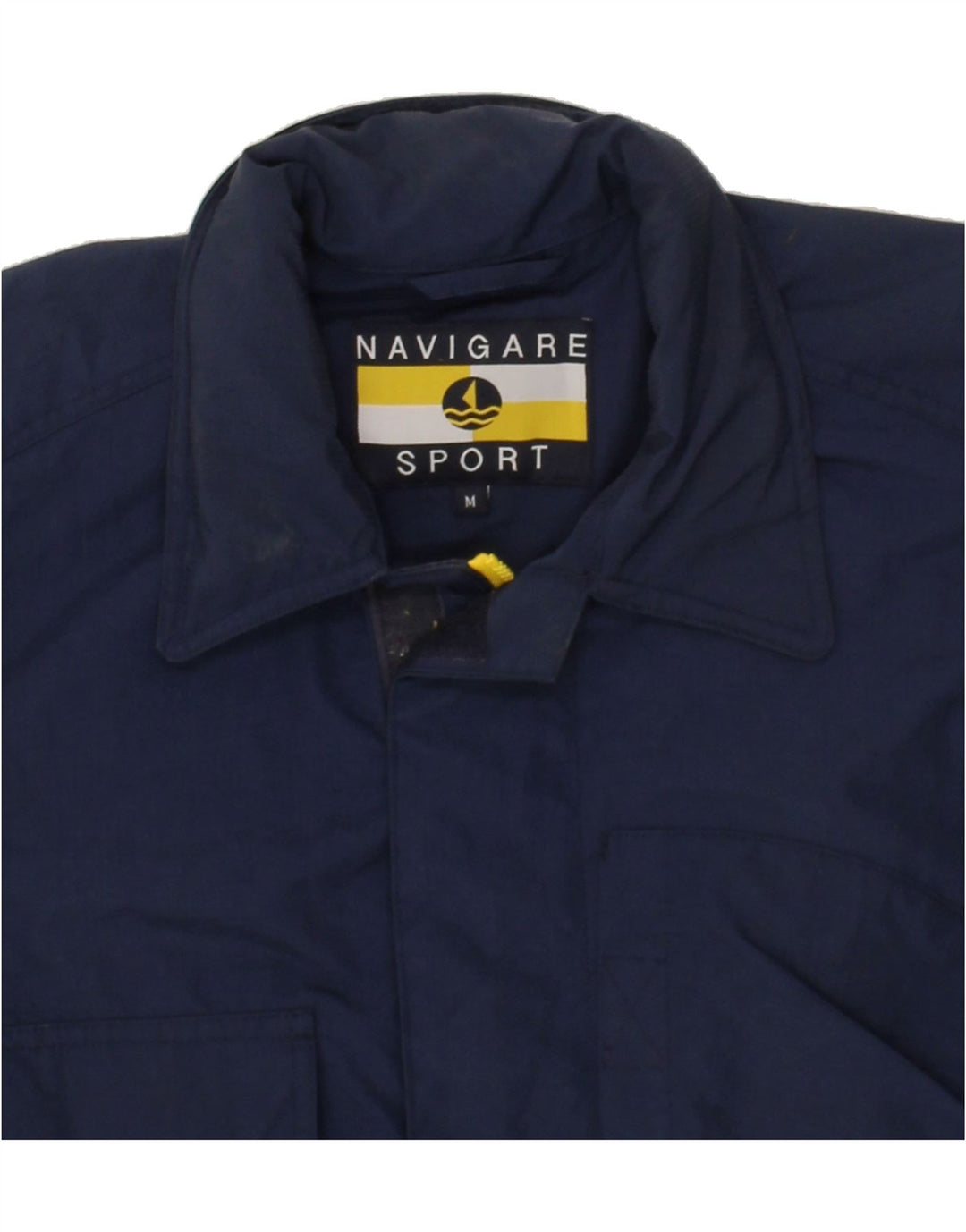 NAVIGARE Mens Hooded Windbreaker Jacket UK 38 Medium Navy Blue Polyamide Vintage Navigare and Second-Hand Navigare from Messina Hembry 