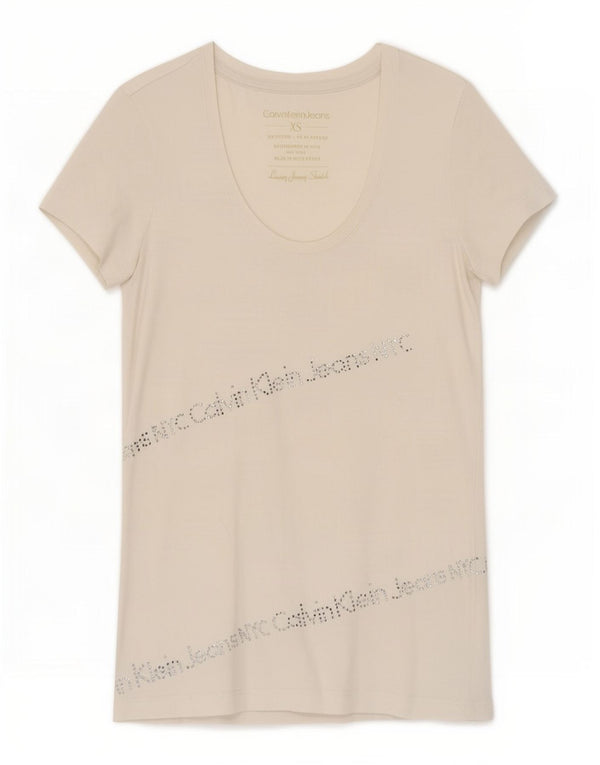Calvin Klein Jeans Dame Grafisk T-Shirt Top UK 4 XS Hvid Bomuld