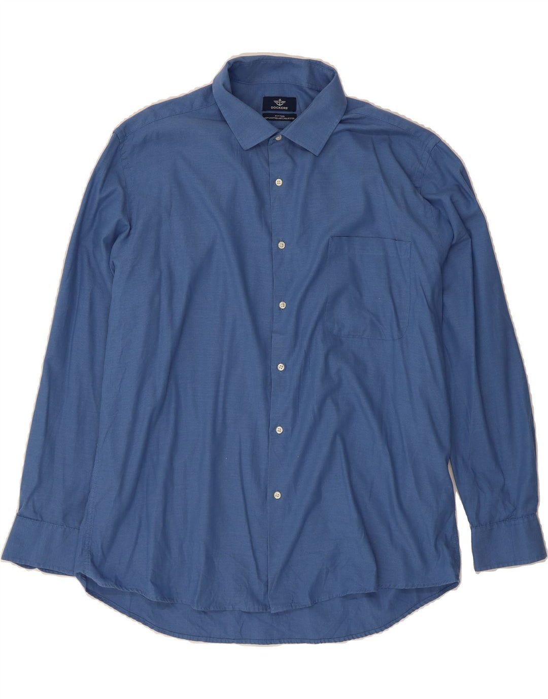DOCKERS Mens Fitted Shirt Size 17 17 1/2  XL Blue Cotton Vintage Dockers and Second-Hand Dockers from Messina Hembry 