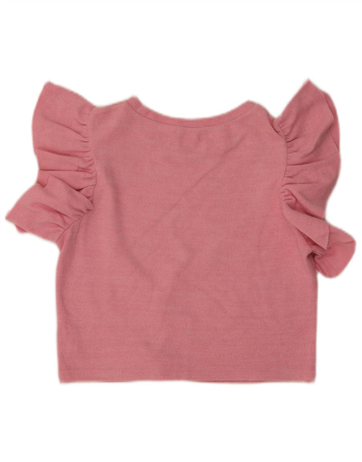 Zara Womens Crop Bluse Top UK 12 Medium Pink Bomuld