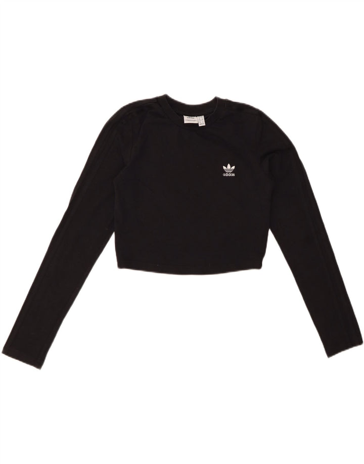 ADIDAS Dame Crop Top Langærmet UK 10 Small Black Bomuld