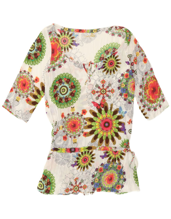 Desigual Dame 3/4-ærmet Tunika Top UK 12 Medium White Floral