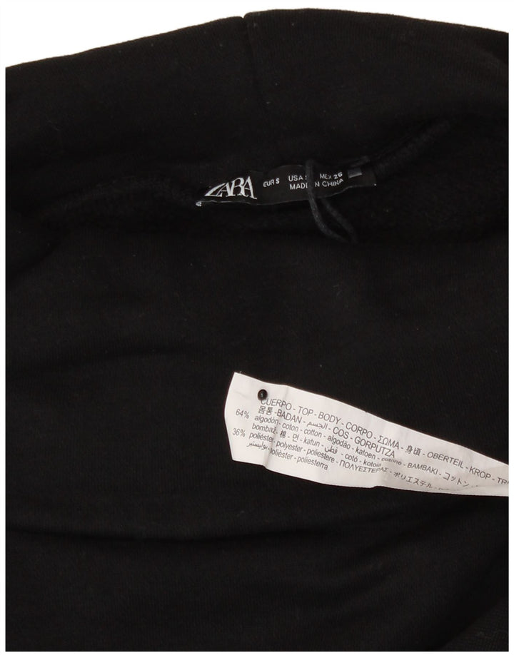 Zara Womens Oversized Crop Sweatshirt Jumper UK 10 Small Black Bomuld