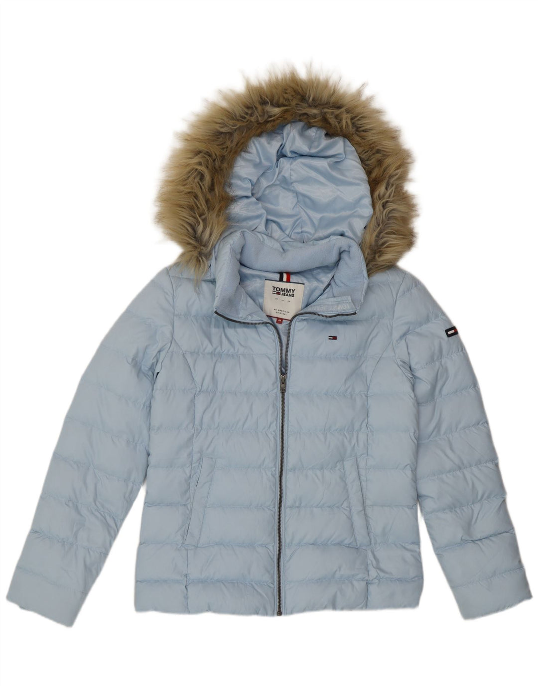 Tommy Hilfiger Dame Hættejakke UK 14 Medium Blue Polyester