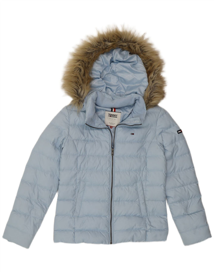 Tommy Hilfiger Dame Hættejakke UK 14 Medium Blue Polyester