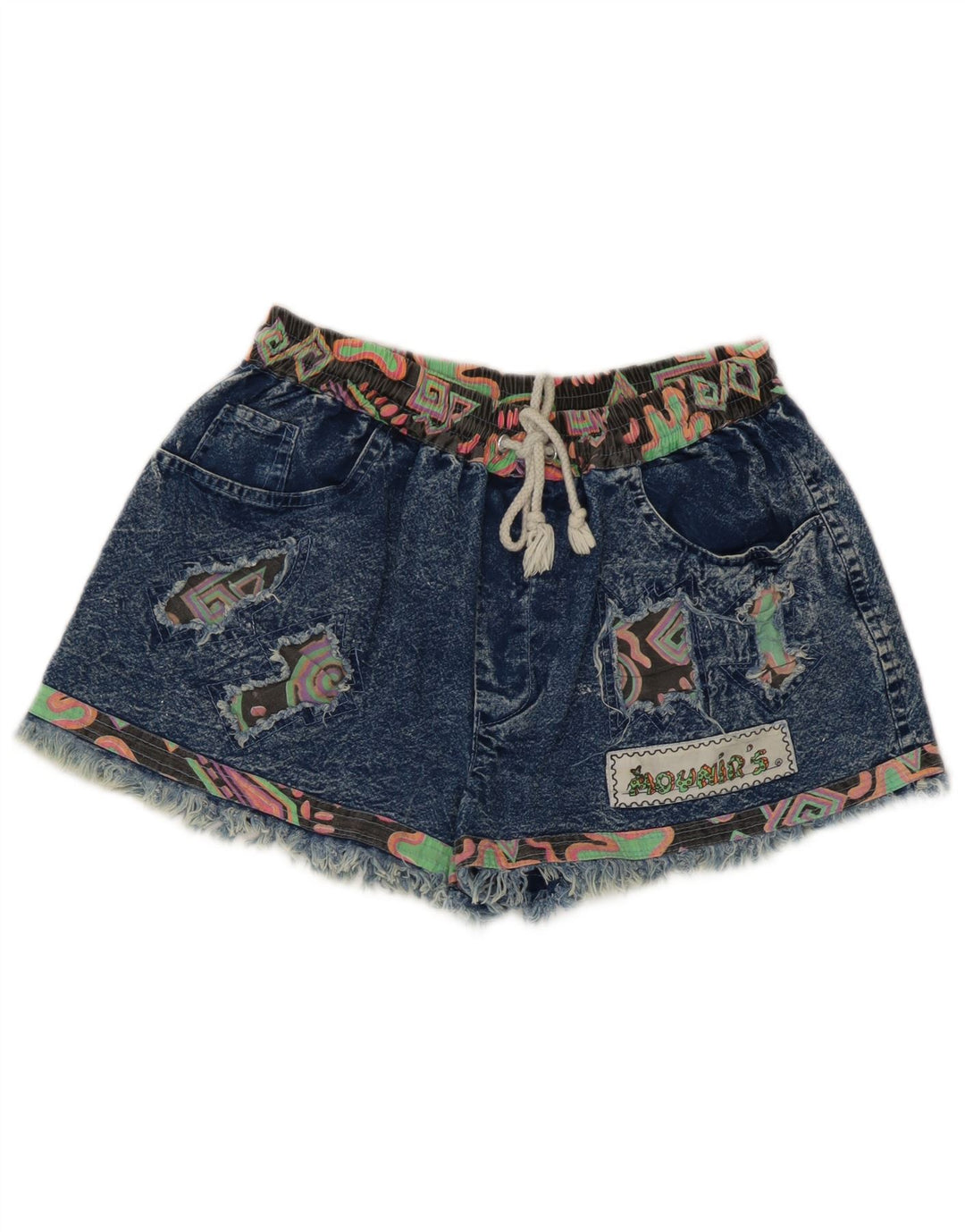 Vintage denimshorts til kvinder Medium W28 blå patchwork