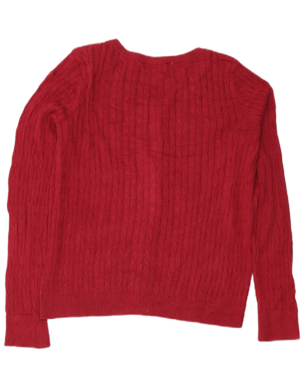 Eddie Bauer Dame Cardigan Sweater UK 16 Large Bourgogne Bomuld