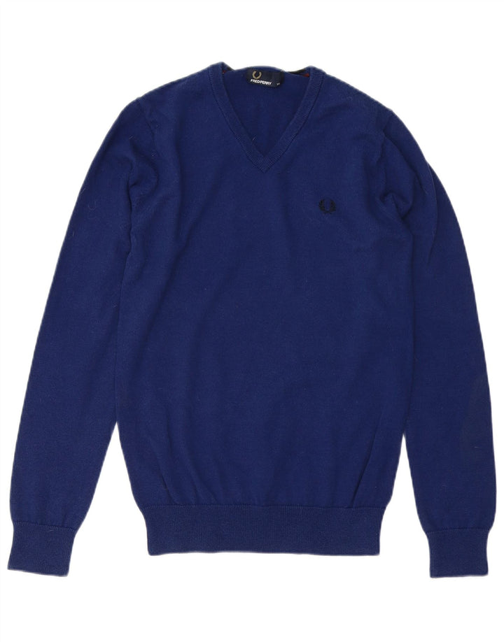 FRED PERRY Herre V-hals sweater XS Blå uld