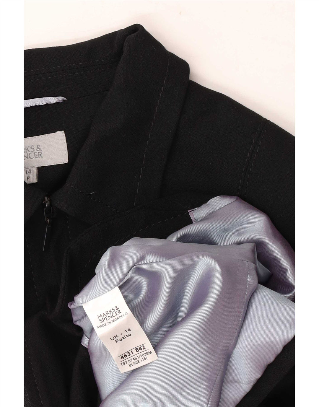 Marks & Spencer Dame Petite Full Zip Blazer Jacket UK 14 Medium Black