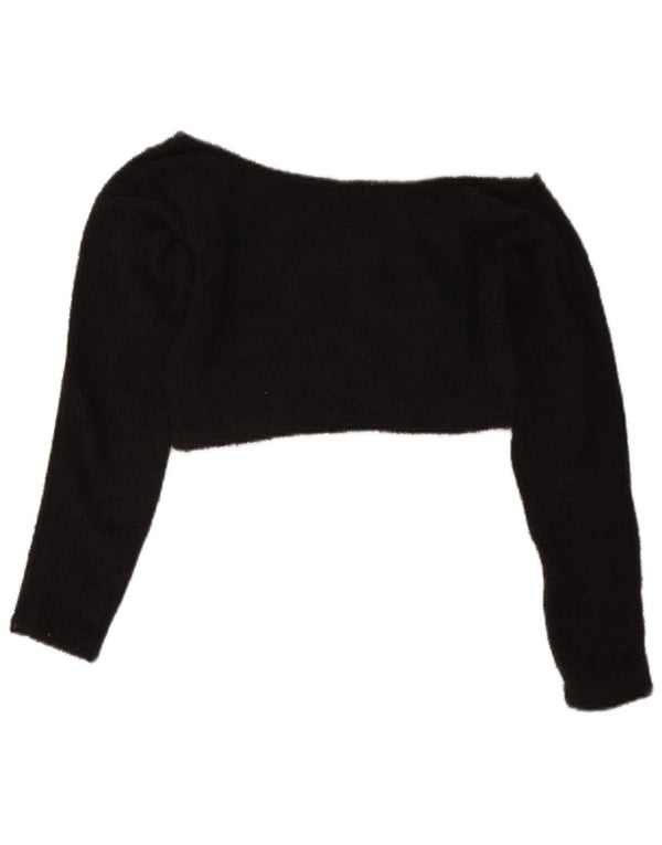 Adidas Womens Off Shoulder Fleece Crop Top UK 14 Medium Black Polyester
