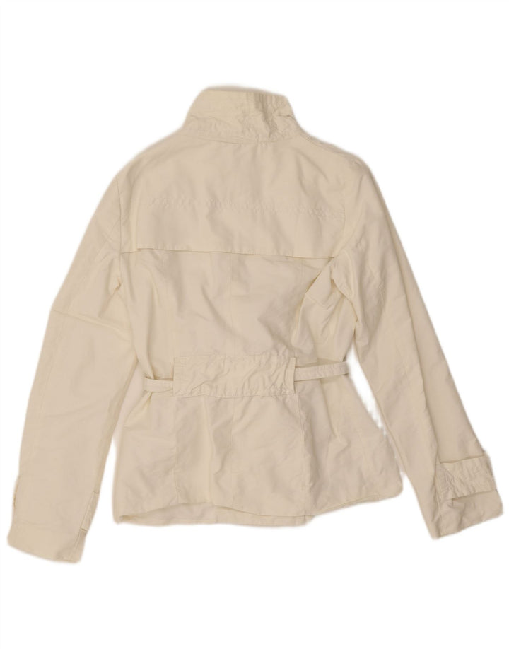 Zara Kvinder Kort Trench Coat UK 10 Lille Hvid Bomuld