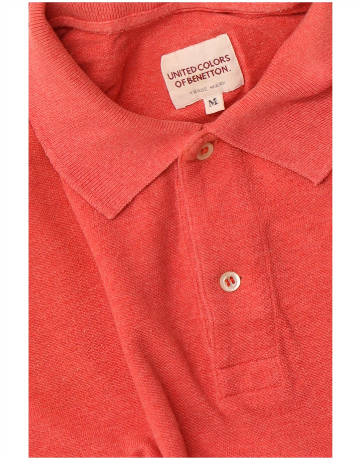 BENETTON Mens Long Sleeve Polo Shirt Medium Pink