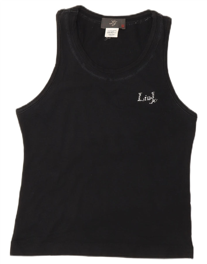 LIU JO Womens Vest Top UK 12 Medium Black Cotton