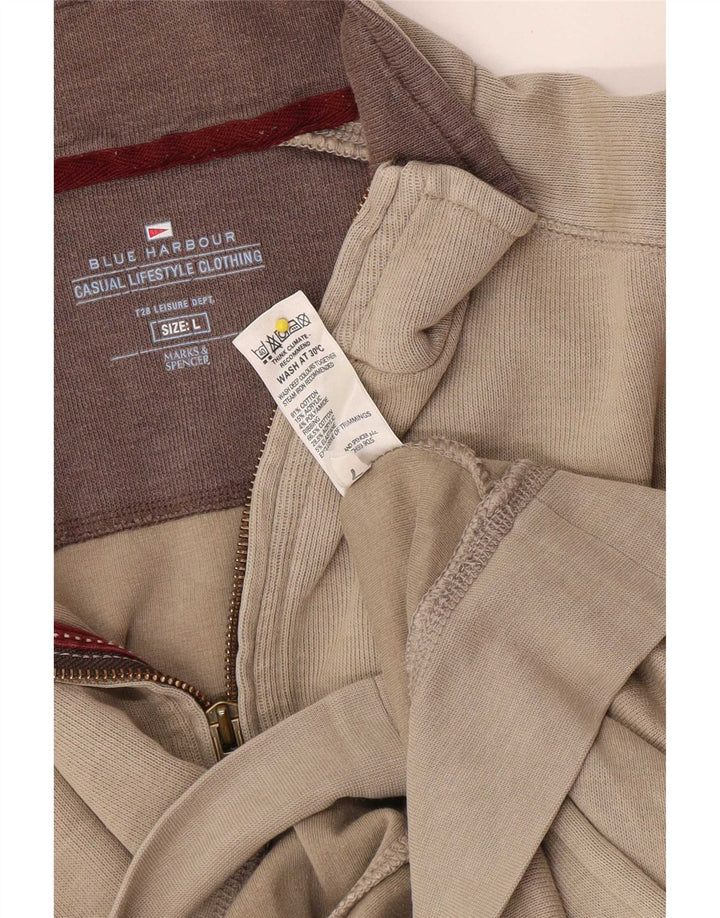 Marks & Spencer Herre Blue Harbor Zip Neck Sweatshirt Jumper Large Beige