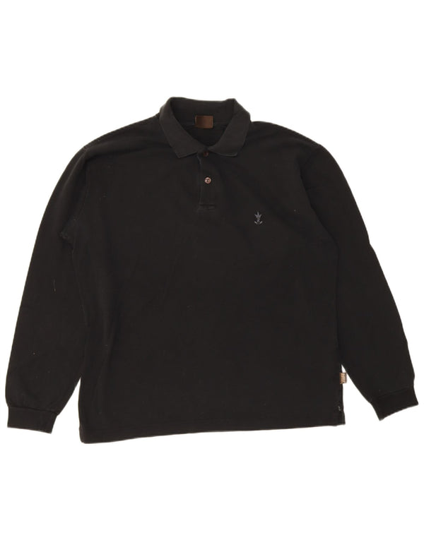 Rifle Langærmet herre poloshirt Medium sort bomuld