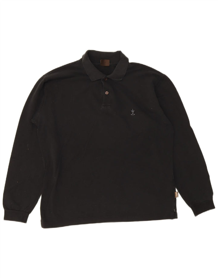 Rifle Langærmet herre poloshirt Medium sort bomuld