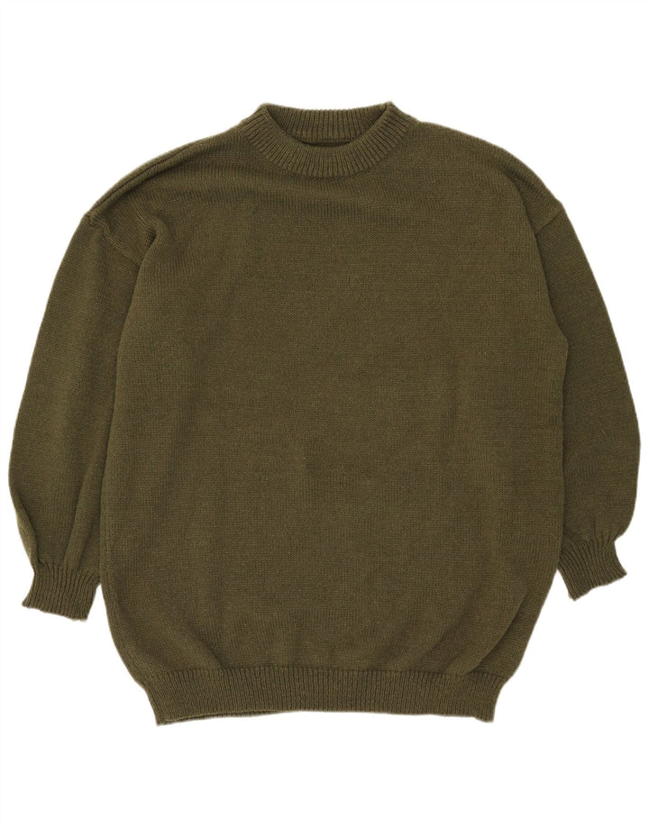 Vintage herre rund hals sweater stor kaki polyester