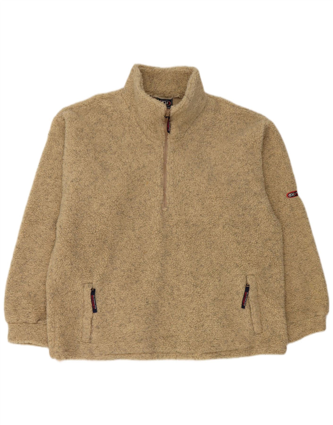 Vintage fleecetrøje med lynlås til mænd XL Beige polyakryl