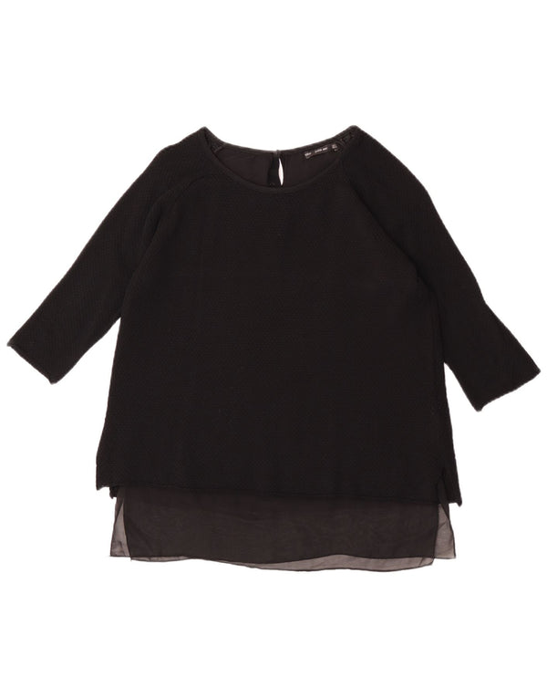 Zara Dame 3/4 ærmet bluse Top UK 14 Stor Sort Viscose