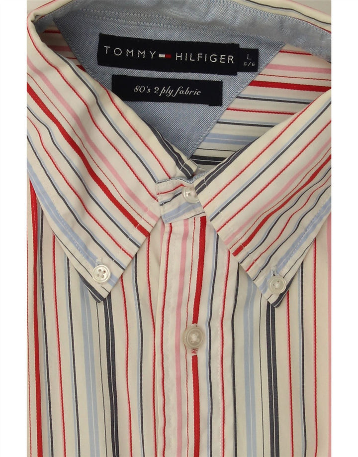 TOMMY HILFIGER Mens Short Sleeve Shirt Large Multicoloured Striped 80s Vintage Tommy Hilfiger and Second-Hand Tommy Hilfiger from Messina Hembry 