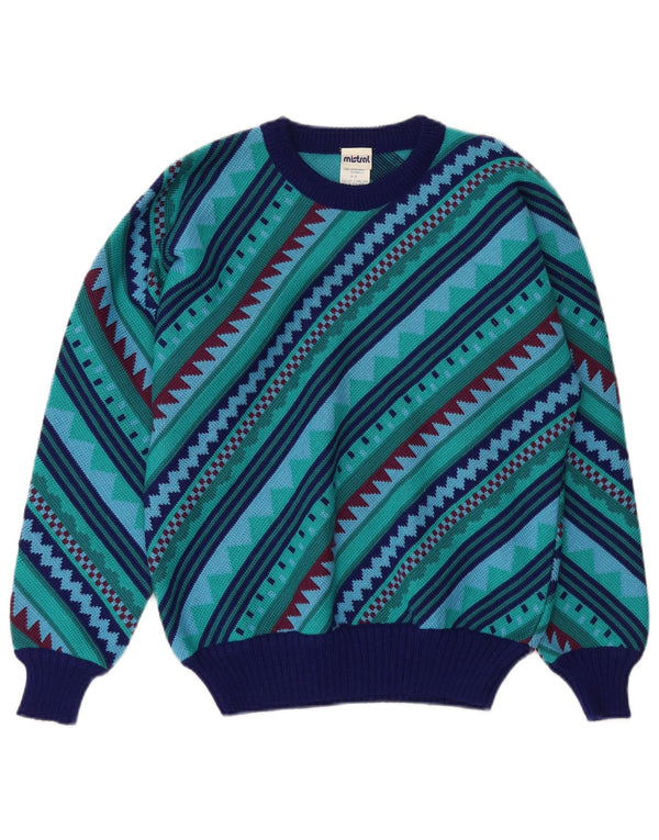 MISTRAL Herre Boat Neck Jumper Sweater Medium Marineblå Geometrisk Uld