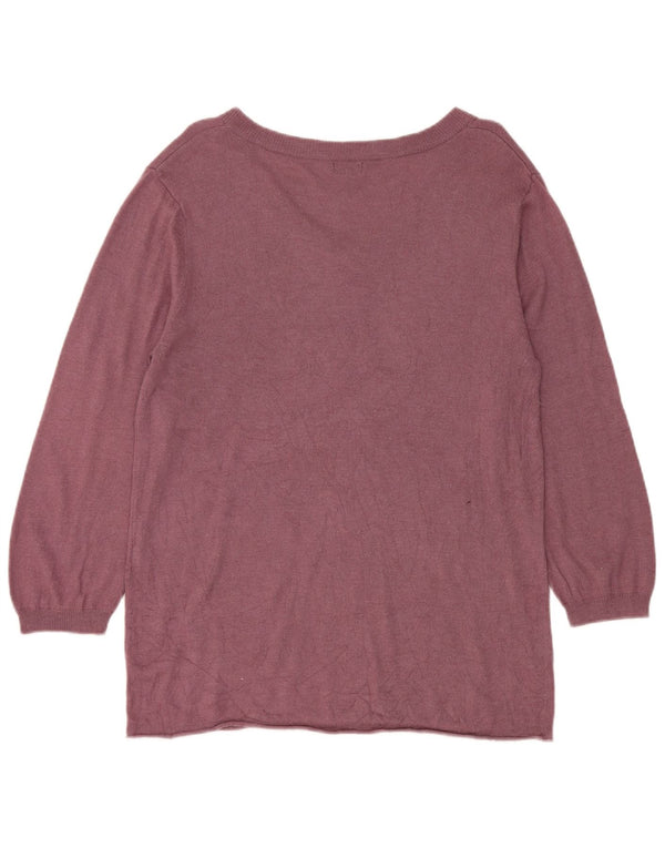 Mossimo Dame 3/4-ærmet V-hals sweater UK 20 2XL Lilla Rayon