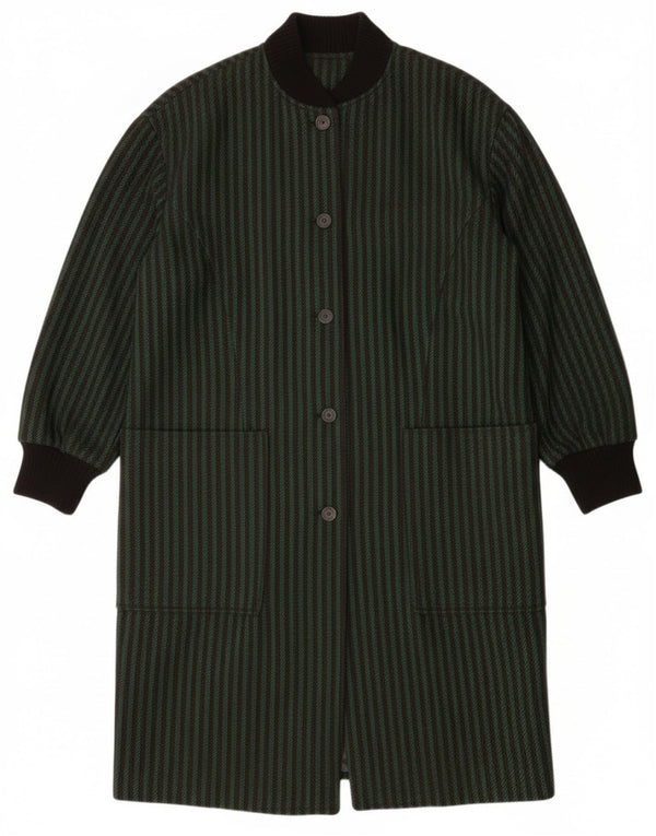 Vintage Womens Oversized Overcoat EU 42 Large Green Striped Wool