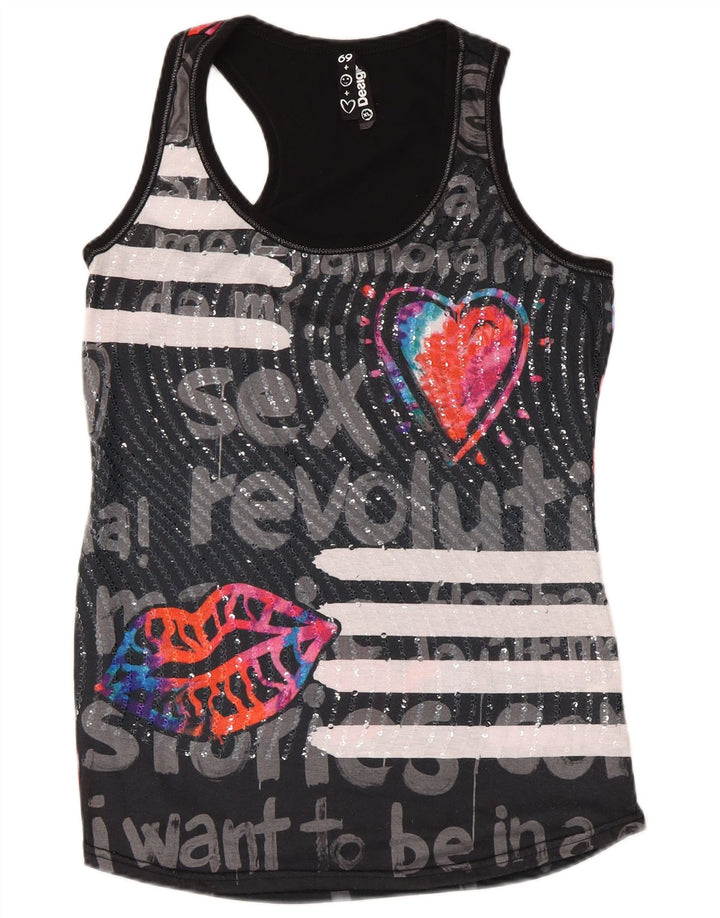 Desigual Kvinders Grafisk Vest Top UK 18 XL Sort Polyester