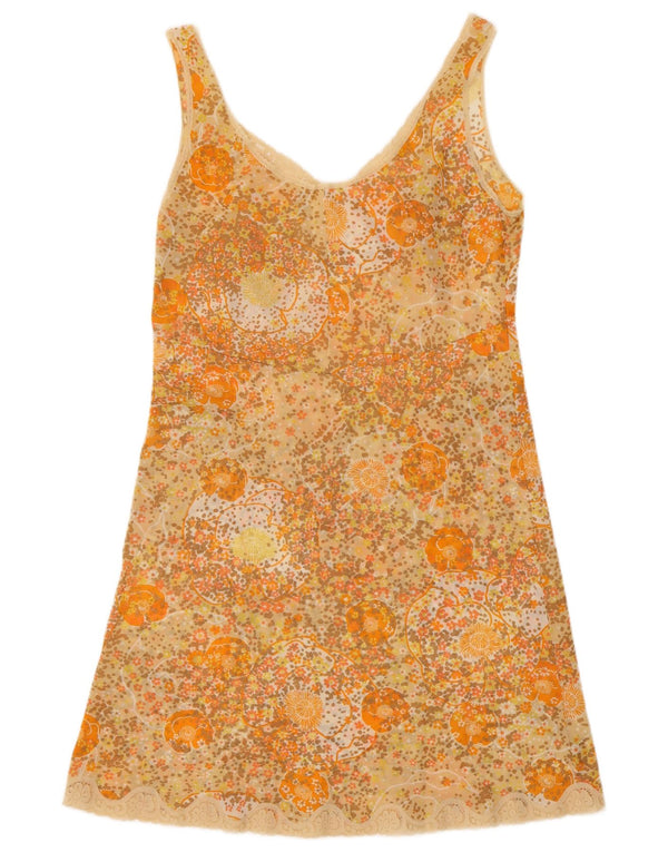 Vintage Dame Slip Dress UK 12 Medium Orange Floral