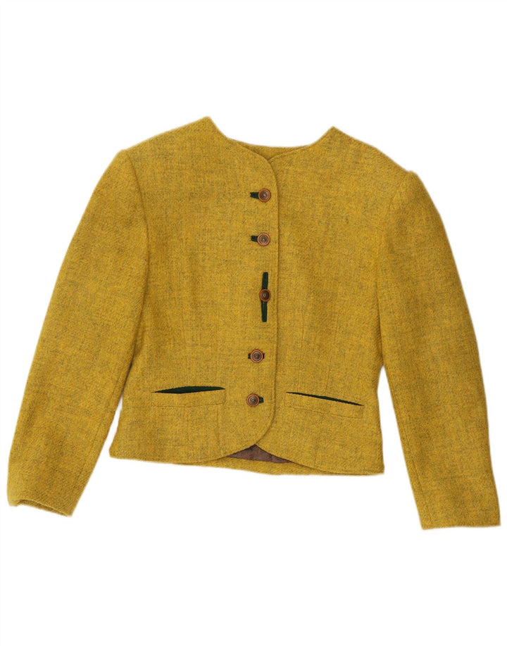 Vintage Dame 5 Knapper Crop Blazer Jakke EU 40 Medium Gul Uld