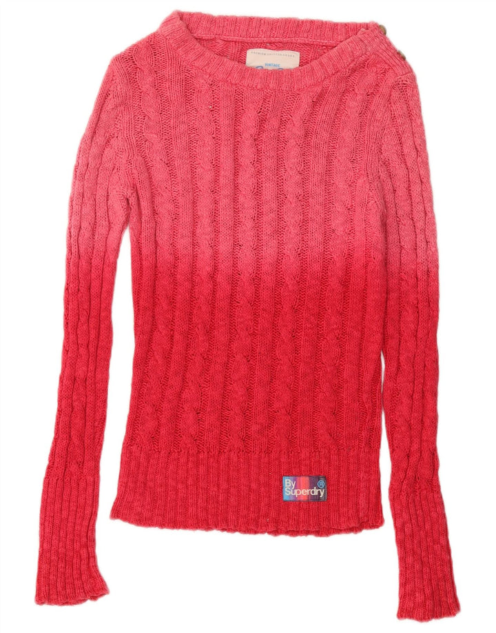 Superdry Sweater med rund hals til kvinder UK 6 XS Pink Colourblock Bomuld
