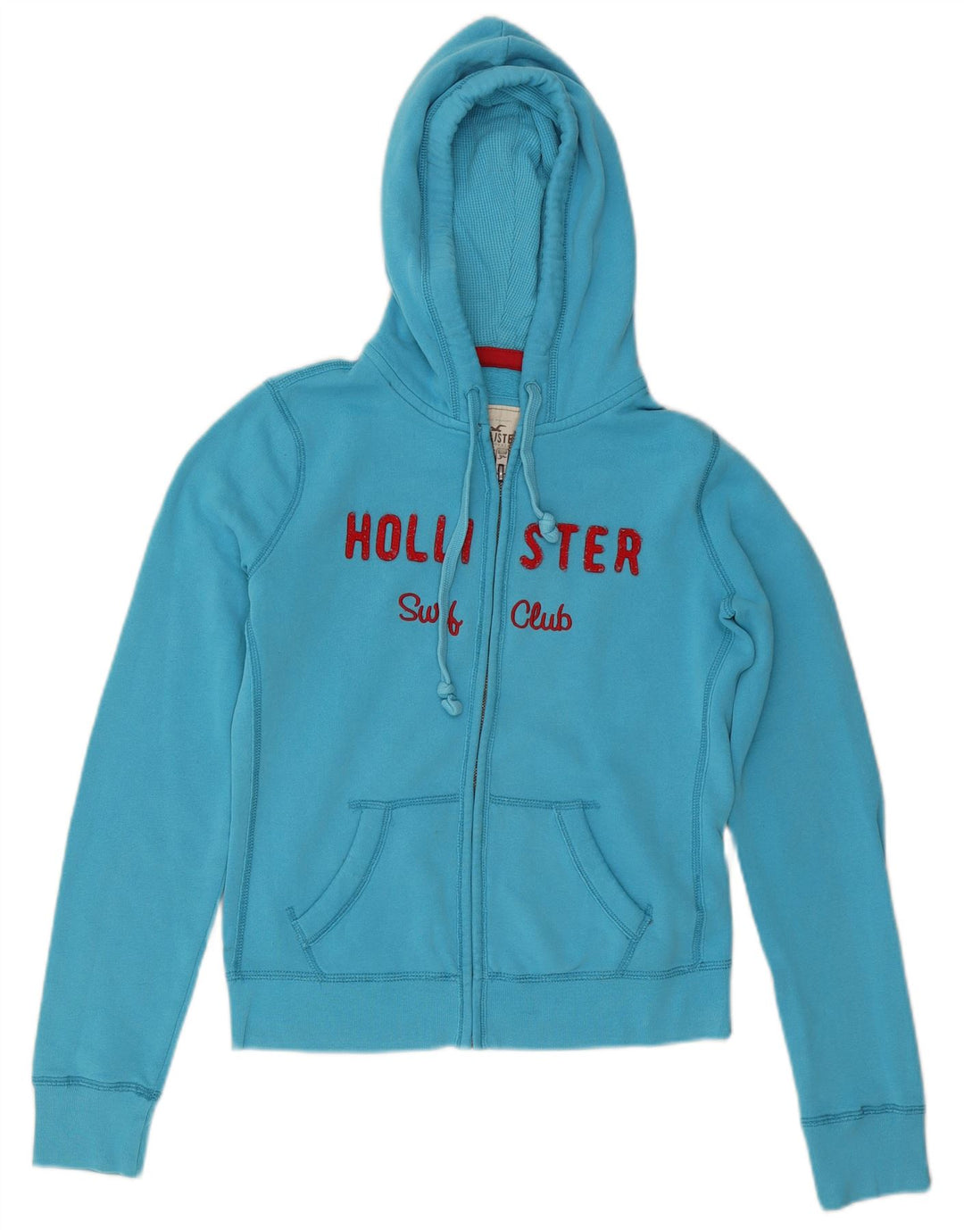 HOLLISTER Grafisk hættetrøje med lynlås til kvinder UK 14 Medium Blue Bomuld