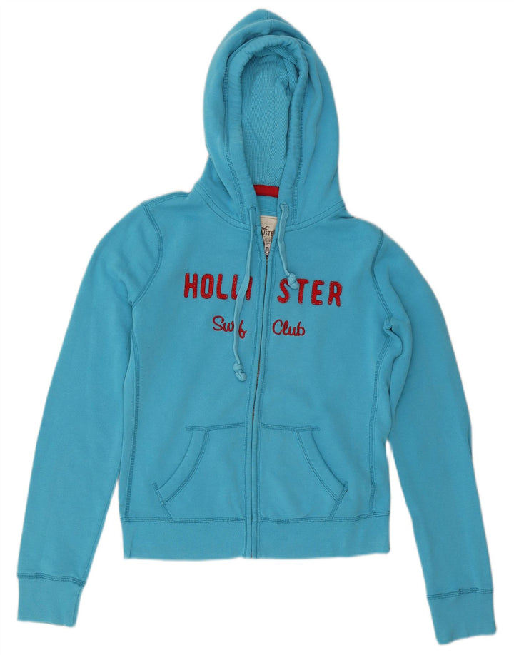 HOLLISTER Grafisk hættetrøje med lynlås til kvinder UK 14 Medium Blue Bomuld